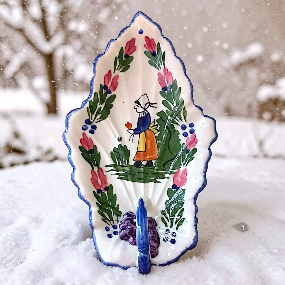 Blue Ridge Pottery Handled‎ Leaf Celery Dish Hand Painted Vintage French Peasant